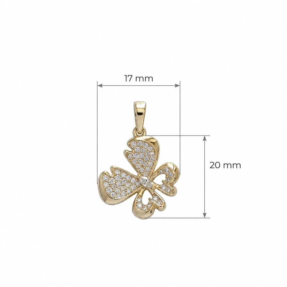 Zirkon Taşlı Kelebek Kolye Ucu  - 14k Altın Kaplama - 17 x 27 mm