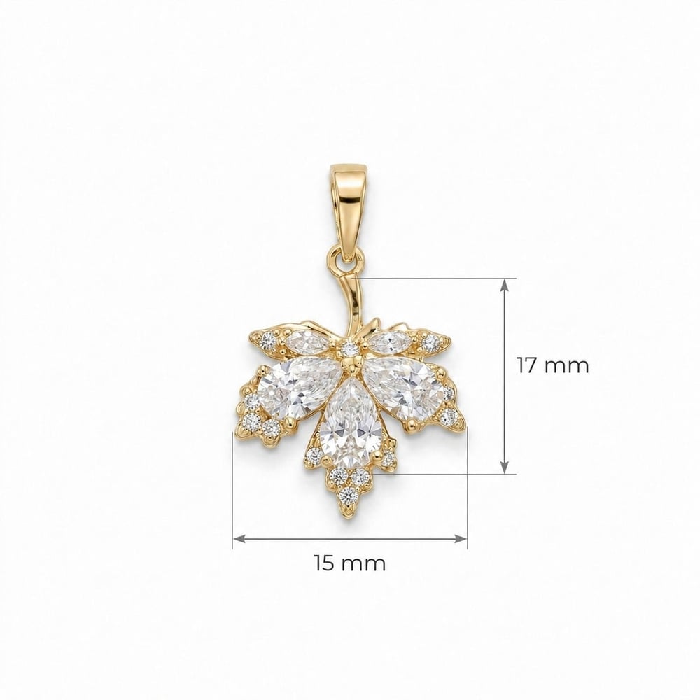 Zirkon Taşlı Yaprak Kolye Ucu  - 14k Altın Kaplama - 15 x 24 mm