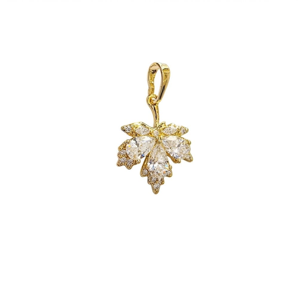 Zirkon Taşlı Yaprak Kolye Ucu  - 14k Altın Kaplama - 15 x 24 mm