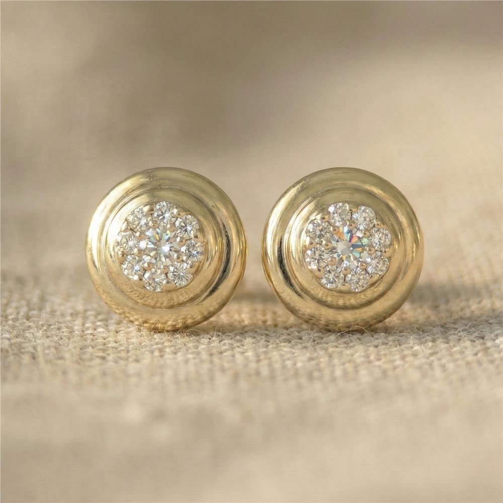 Zirkon Taşlı Yuvarlak Küpe - 14K Altın Kaplama - 1 cm
