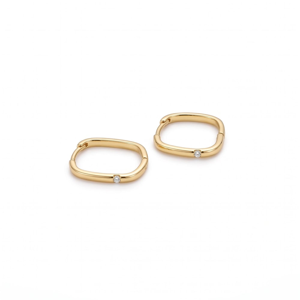 Zirkon Tektaş Detaylı Kare Halka Küpe - 14K Altın Kaplama - 2 cm