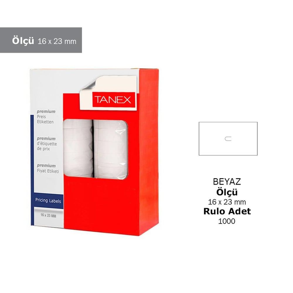 16x23 mm TANEX ÇİZGİLİ BEYAZ FİYAT ETİKET 1000 AD KUTU (24 RULO)