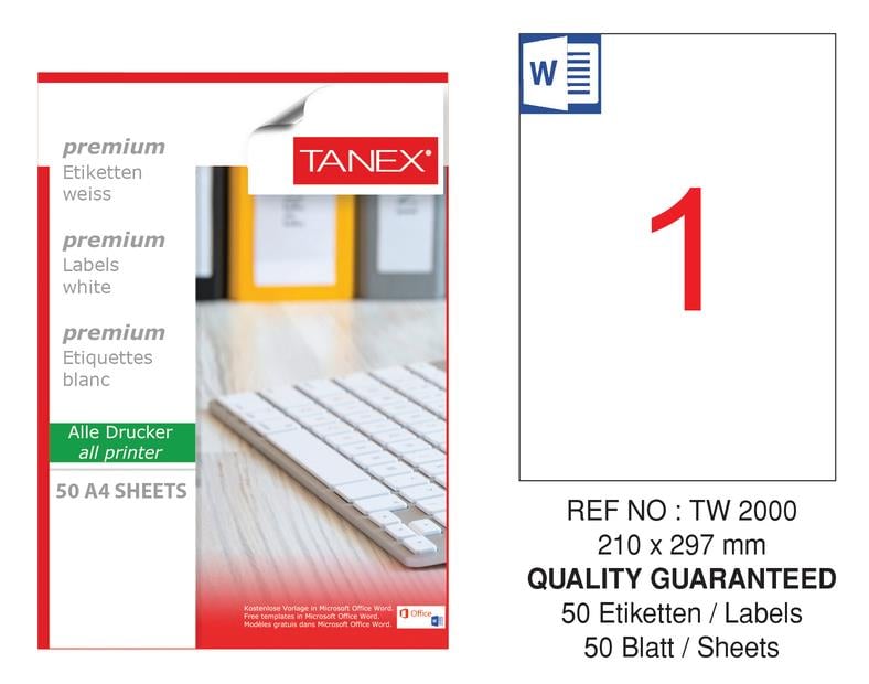 TW-2000 210x297 mm LASER ETİKET .