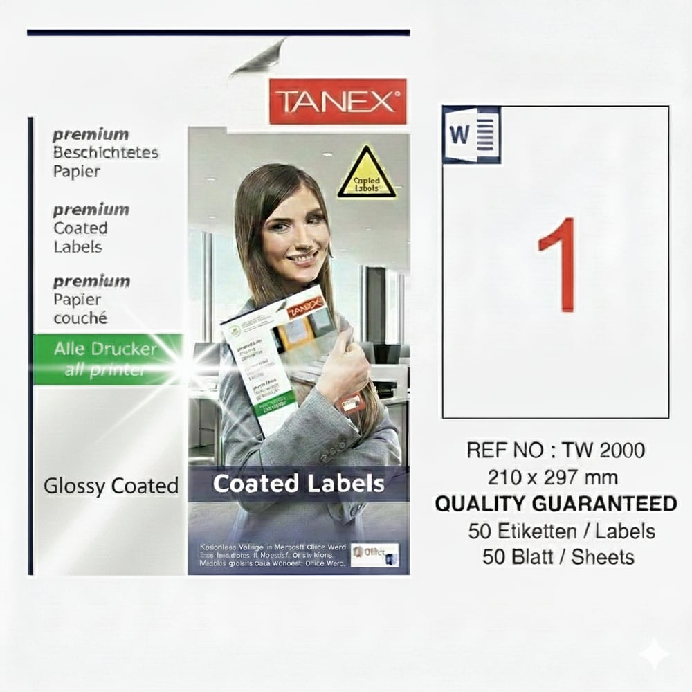 TW-2000 210x297 mm GLOSSY LASER ETİKET 