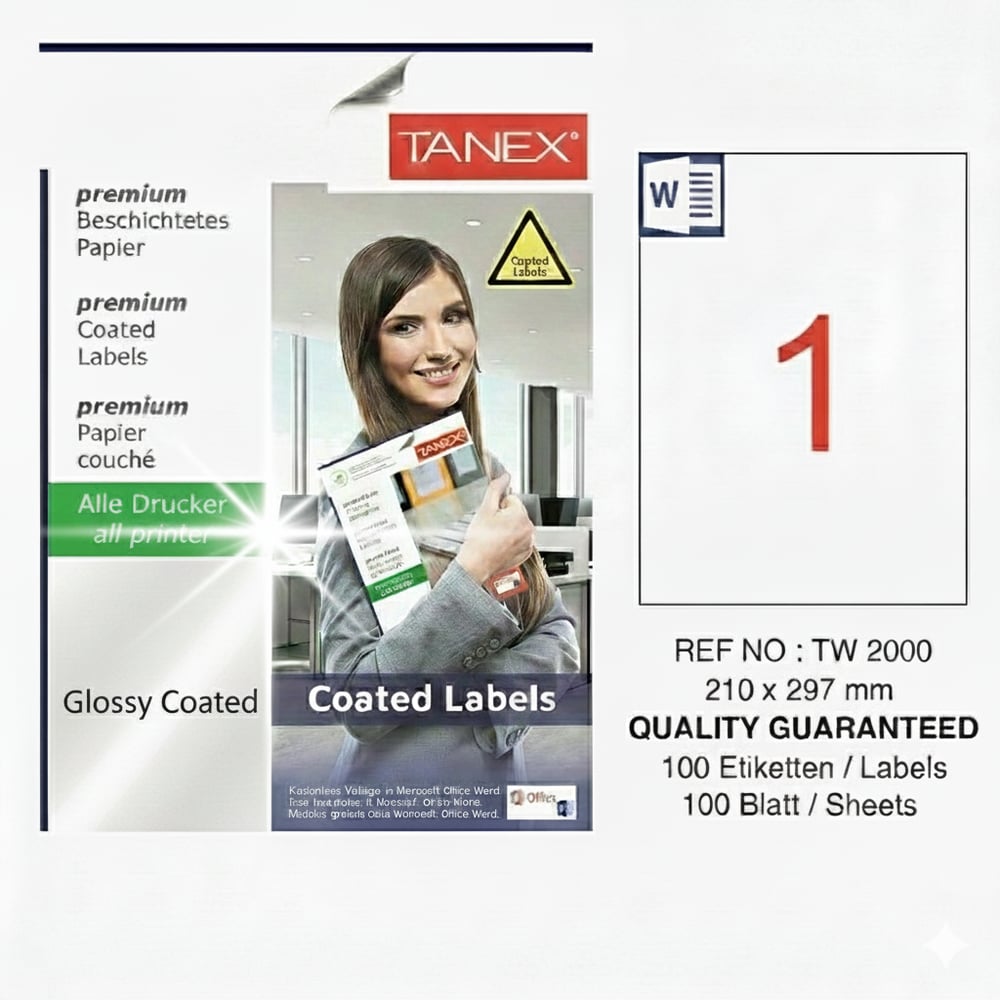 TW-2000 210x297 mm GLOSSY LASER ETİKET 
