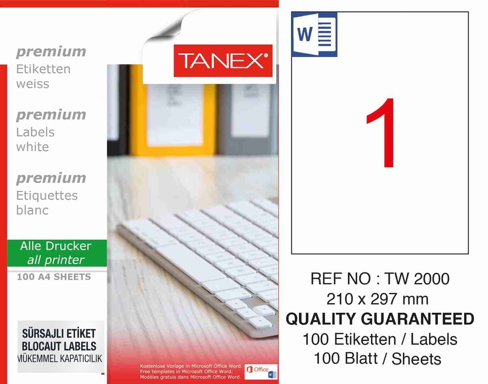 TW-2000 210x297 mm SÜRSAJLI LASER ETİKET 
