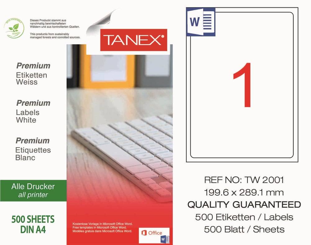 TW-2001 199,6x289,1 mm LASER ETİKET .