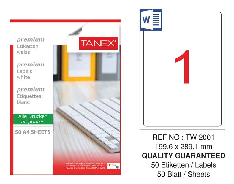 TW-2001 199,6x289,1 mm LASER ETİKET .