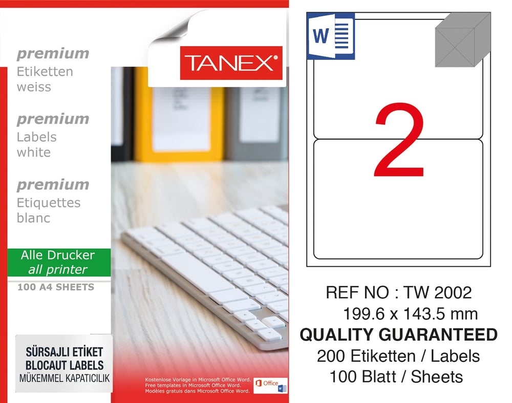 TW-2002 199,6x143,5 mm SÜRSAJLI LASER ETİKET 