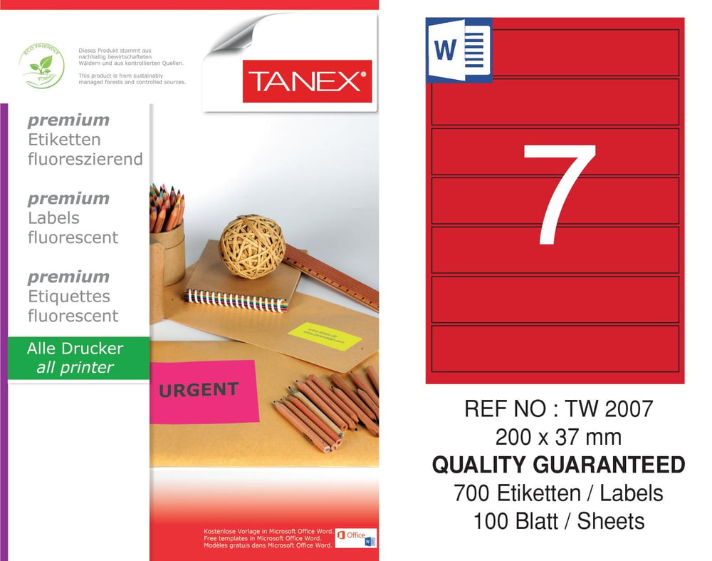 TW-2007 200x37 mm FLO KIRMIZI LASER ETİKET 