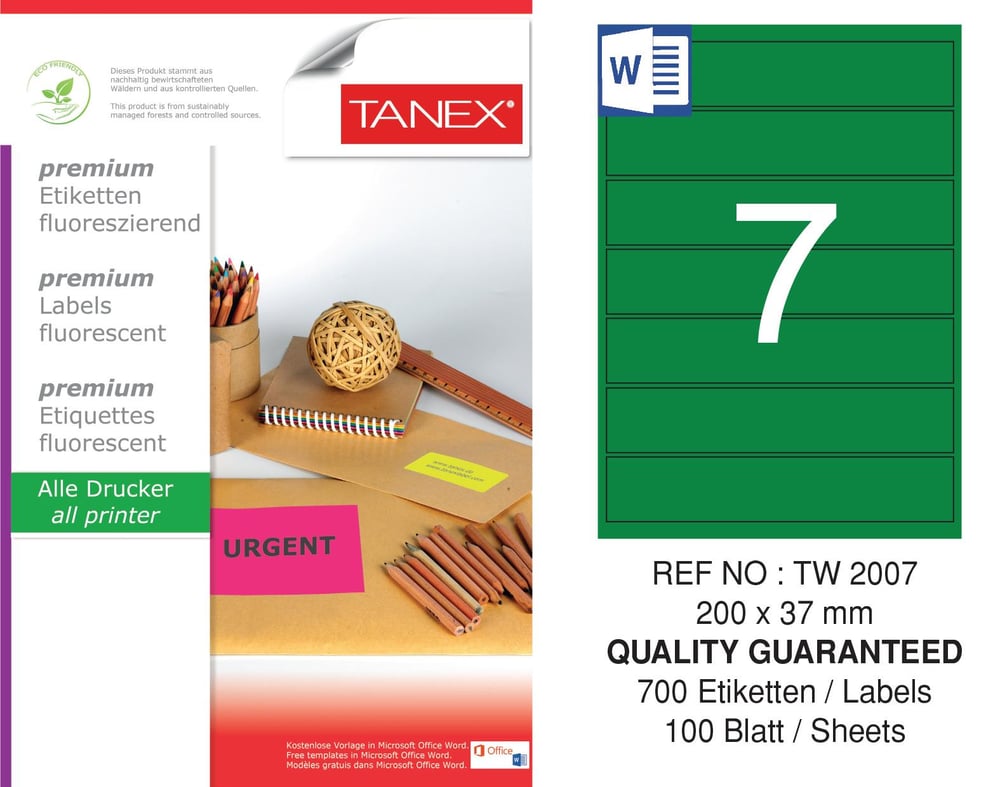 TW-2007 200x37 mm FLO YEŞİL LASER ETİKET 