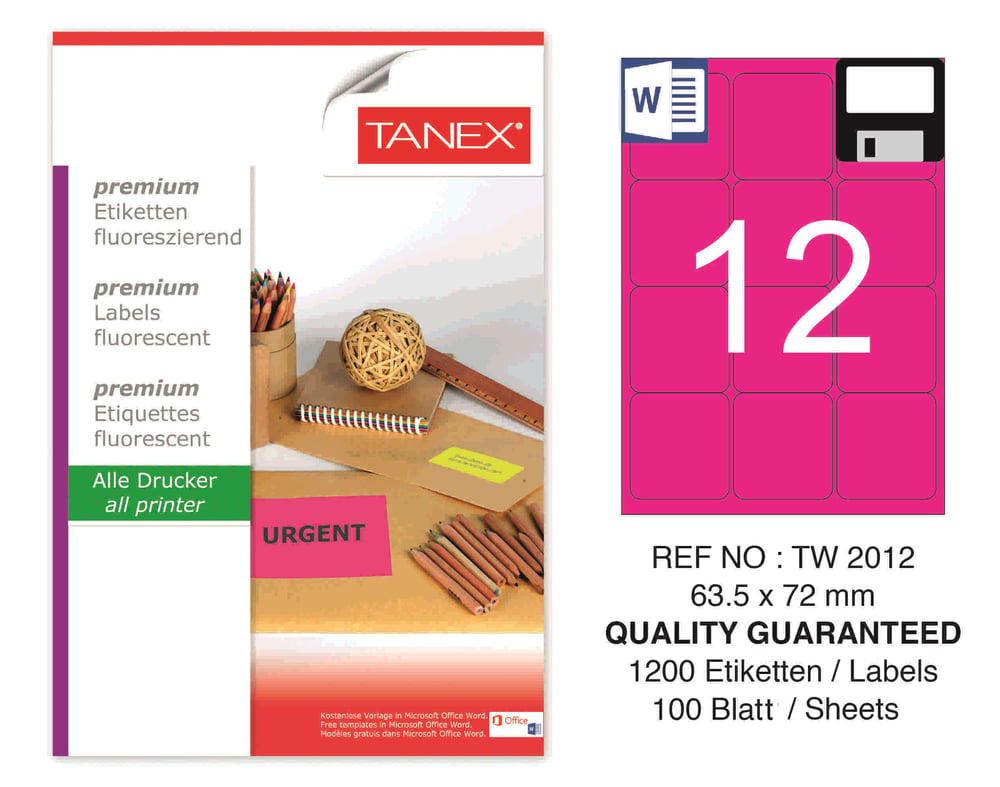TW-2012 63,5x72 mm FLO PEMBE LASER ETİKET 