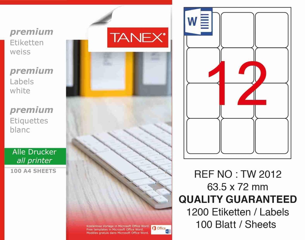 TW-2012 63,5x72 mm LASER ETİKET .
