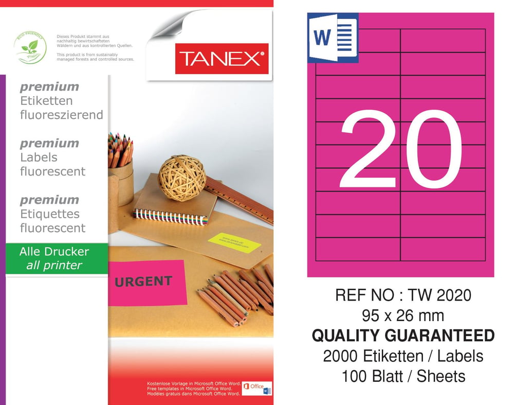 TW-2020 95x26 mm FLO PEMBE LASER ETİKET 