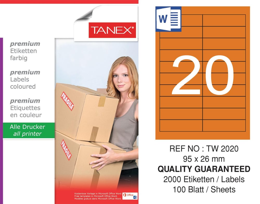 TW-2020 95x26 mm TURUNCU LASER ETİKET 