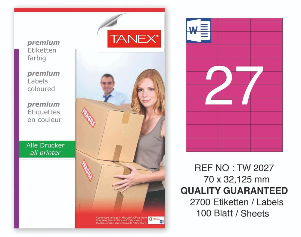 TW-2027 70x32,125 mm PEMBE LASER ETİKET 