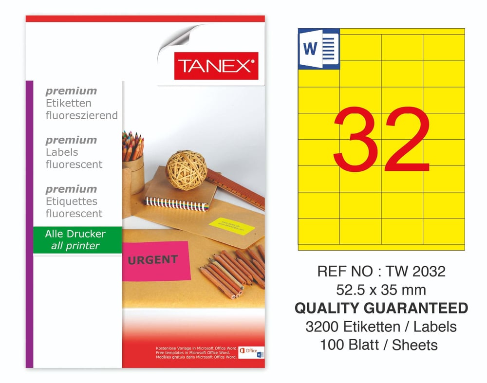 TW-2032 52,5x35 mm FLO SARI LASER ETİKET 