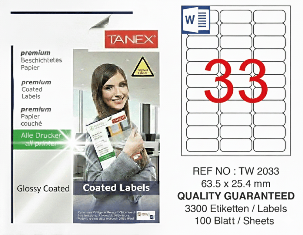 TW-2033 63,5x25,4 mm GLOSSY LASER ETİKET 