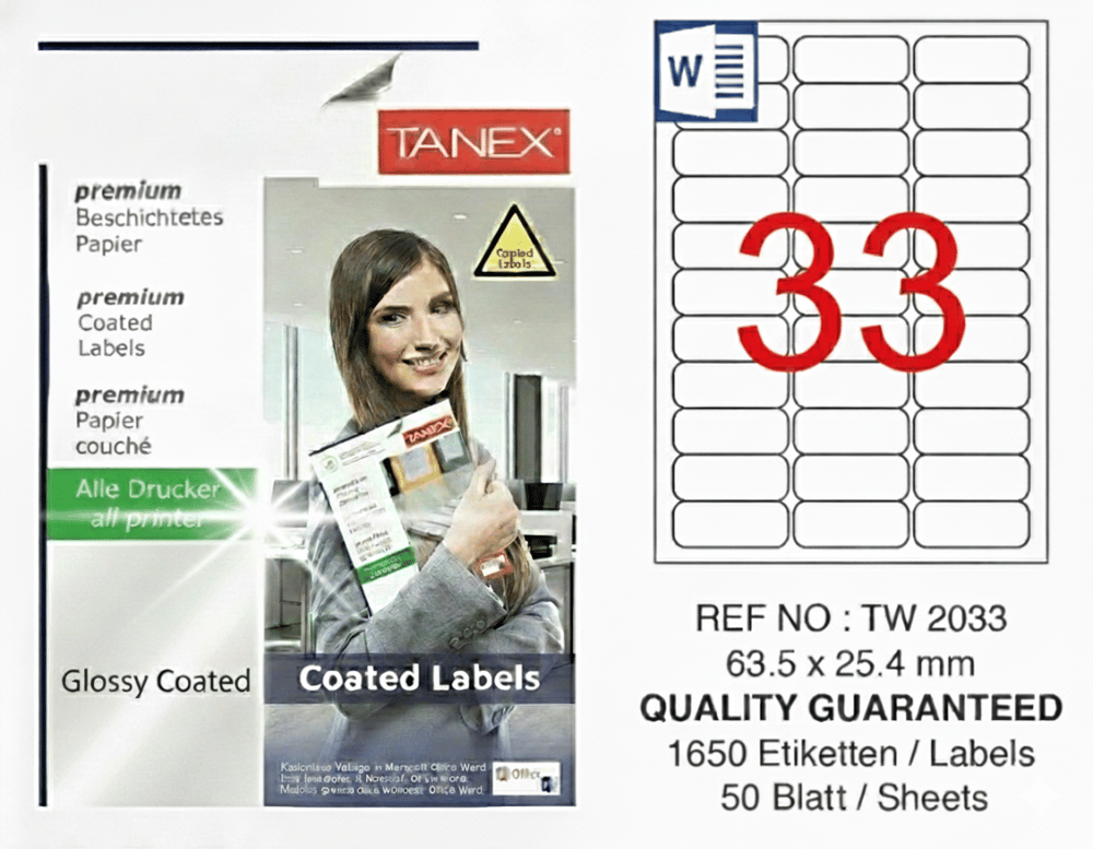 TW-2033 63,5x25,4 mm GLOSSY LASER ETİKET 