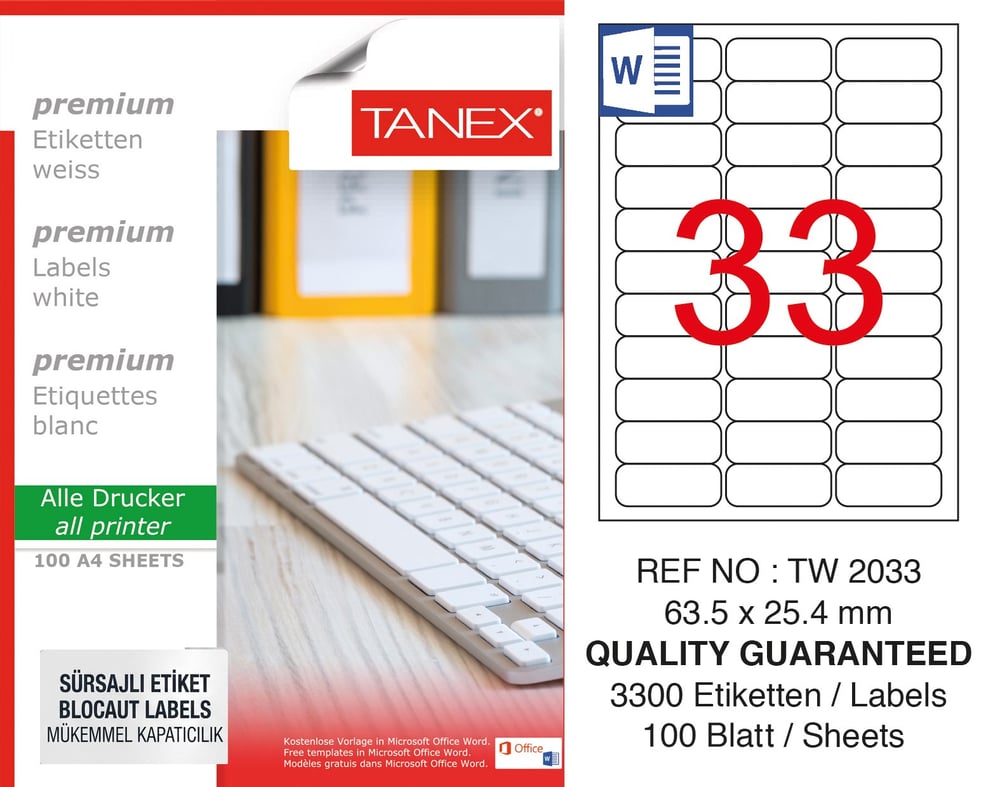 TW-2033 63,5x25,4 mm SÜRSAJLI LASER ETİKET 