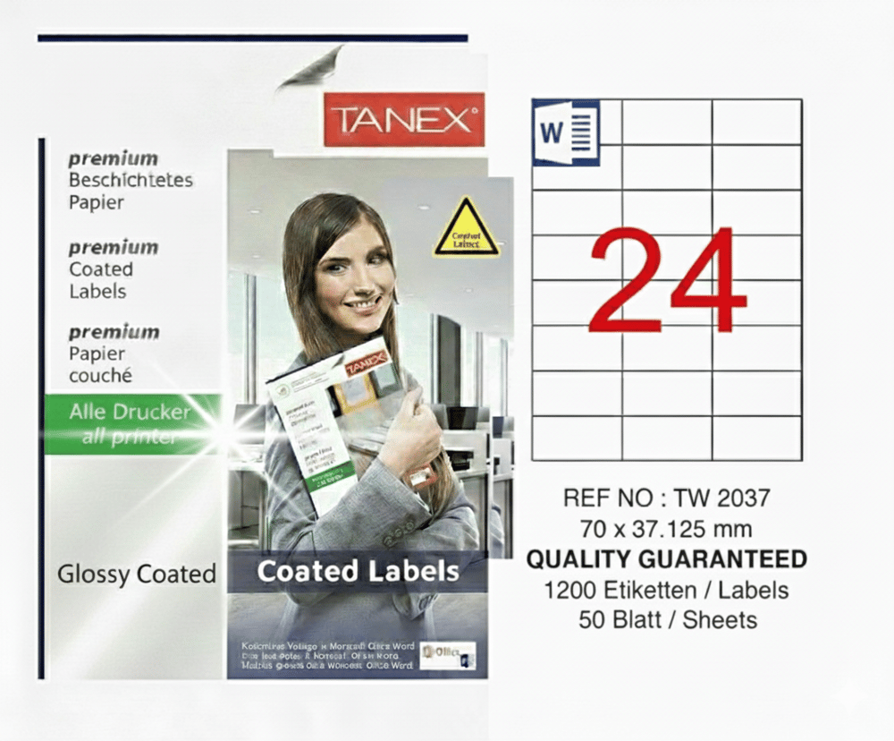 TW-2037 70x37,125 mm GLOSSY LASER ETİKET 