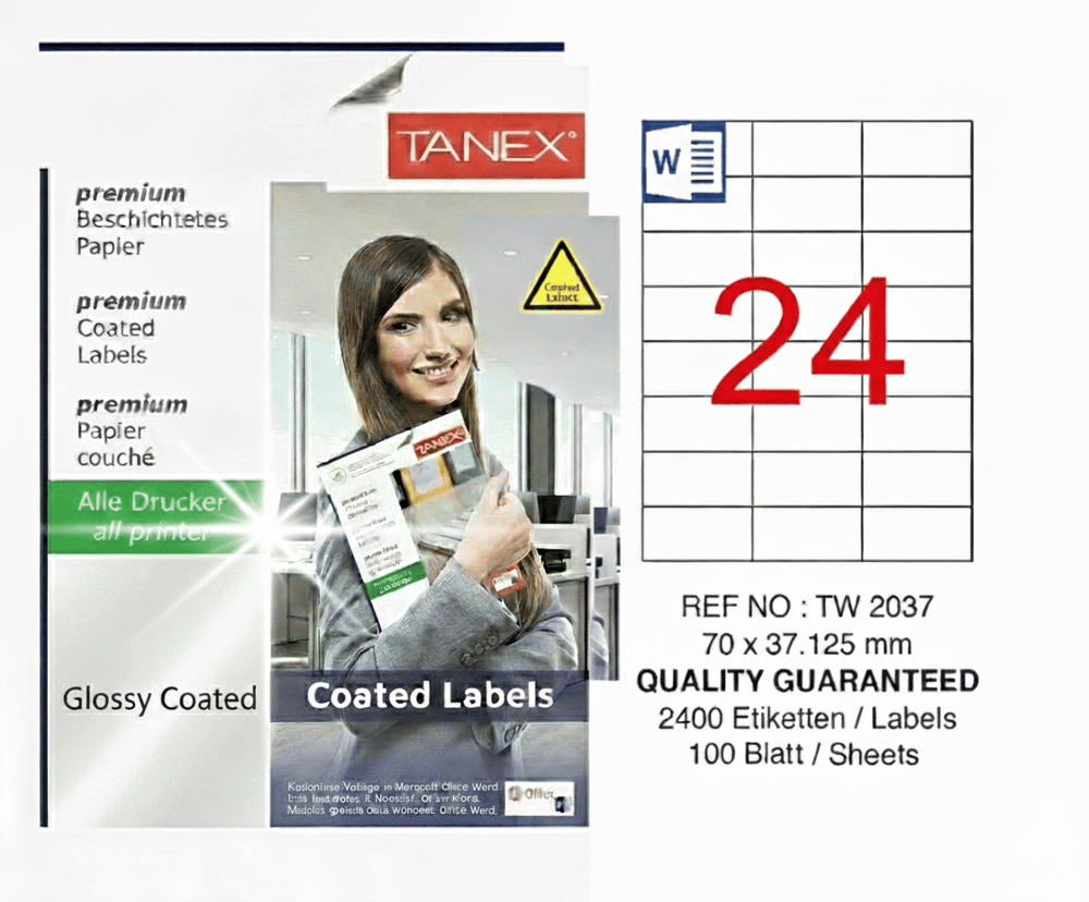 TW-2037 70x37,125 mm GLOSSY LASER ETİKET 