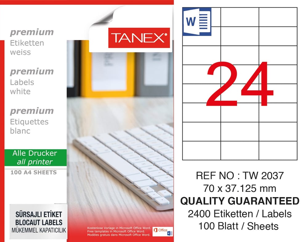 TW-2037 70x37,125 mm SÜRSAJLI LASER ETİKET 