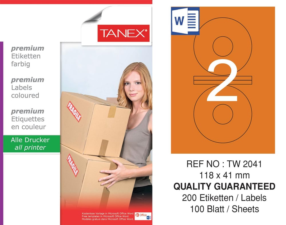 TW-2041 118x41 mm TURUNCU LASER ETİKET 