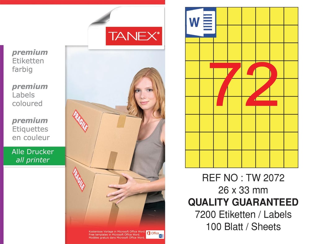 TW-2072 26,25x33 mm SARI LASER ETİKET 