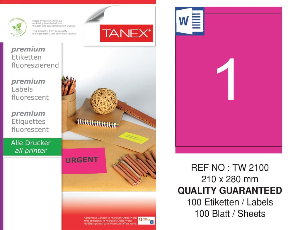 TW-2100 210x280 mm FLO PEMBE LASER ETİKET 