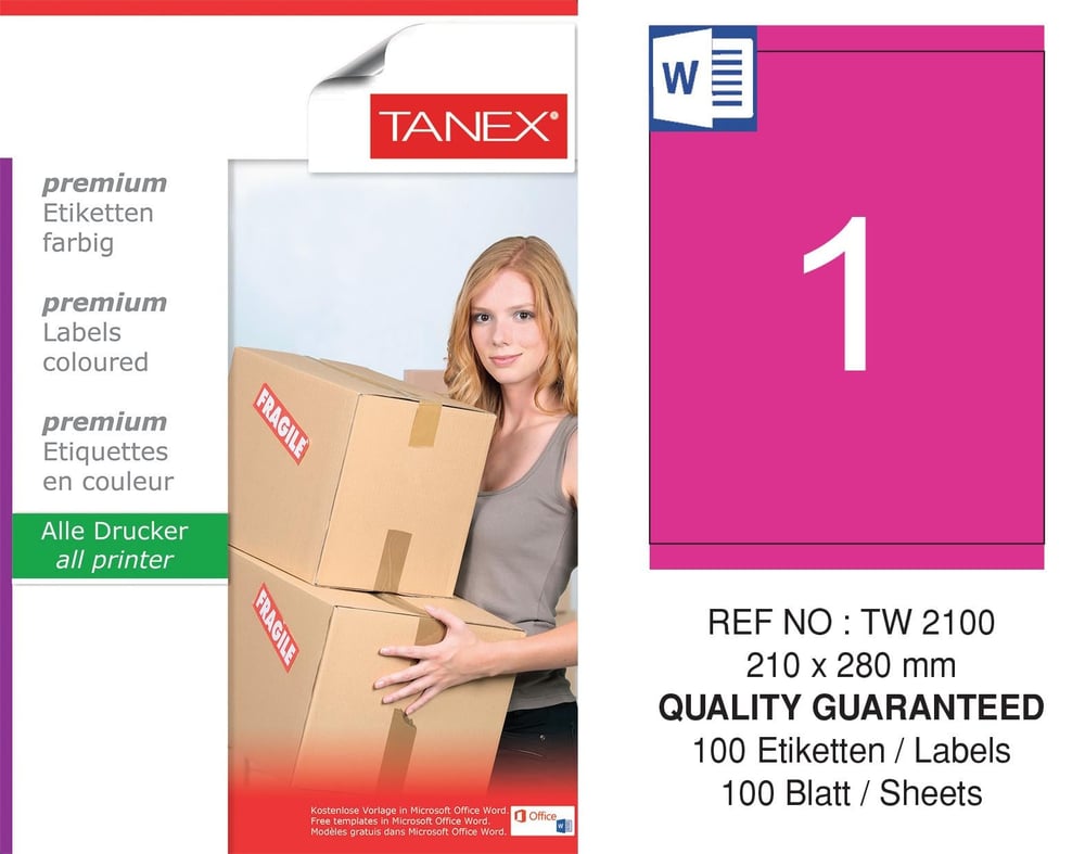 TW-2100 210x280 mm PEMBE LASER ETİKET 