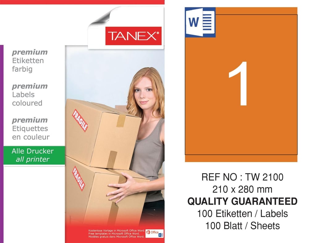 TW-2100 210x280 mm TURUNCU LASER ETİKET 