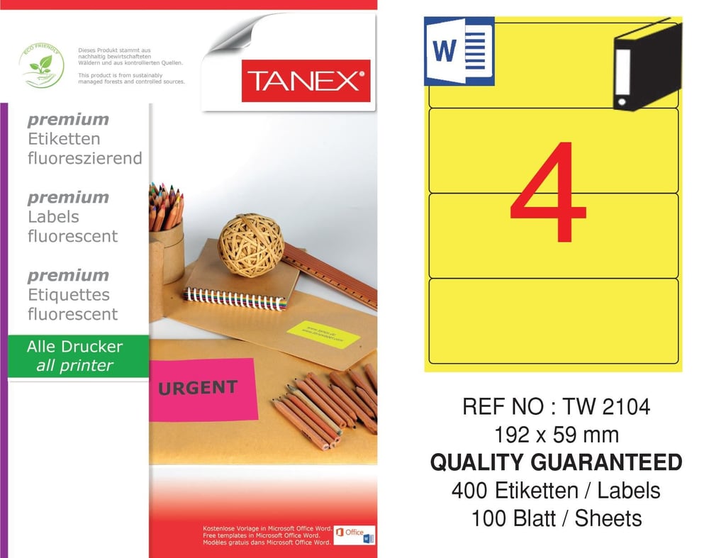 TW-2104 192x59 mm FLO SARI LASER ETİKET 