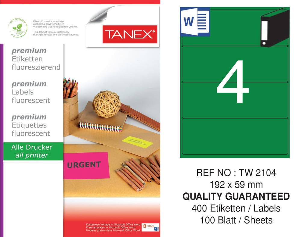 TW-2104 192x59 mm FLO YEŞİL LASER ETİKET 