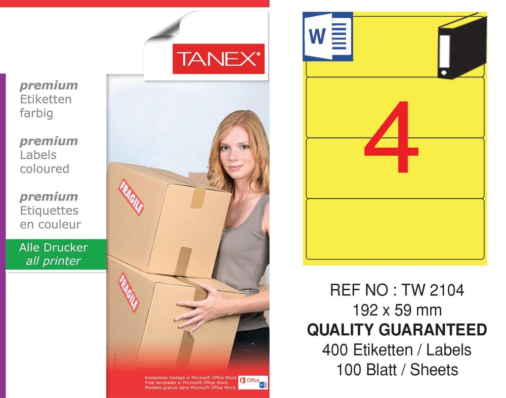 TW-2104 192x59 mm SARI LASER ETİKET 
