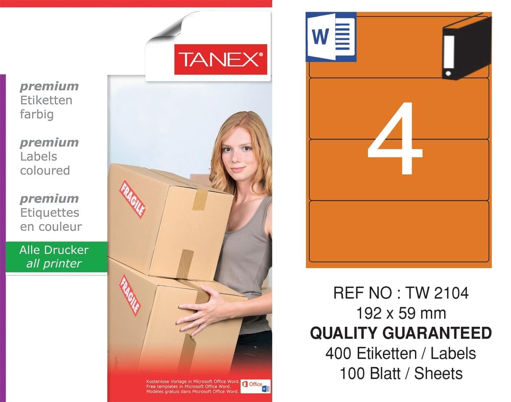 TW-2104 192x59 mm TURUNCU LASER ETİKET 
