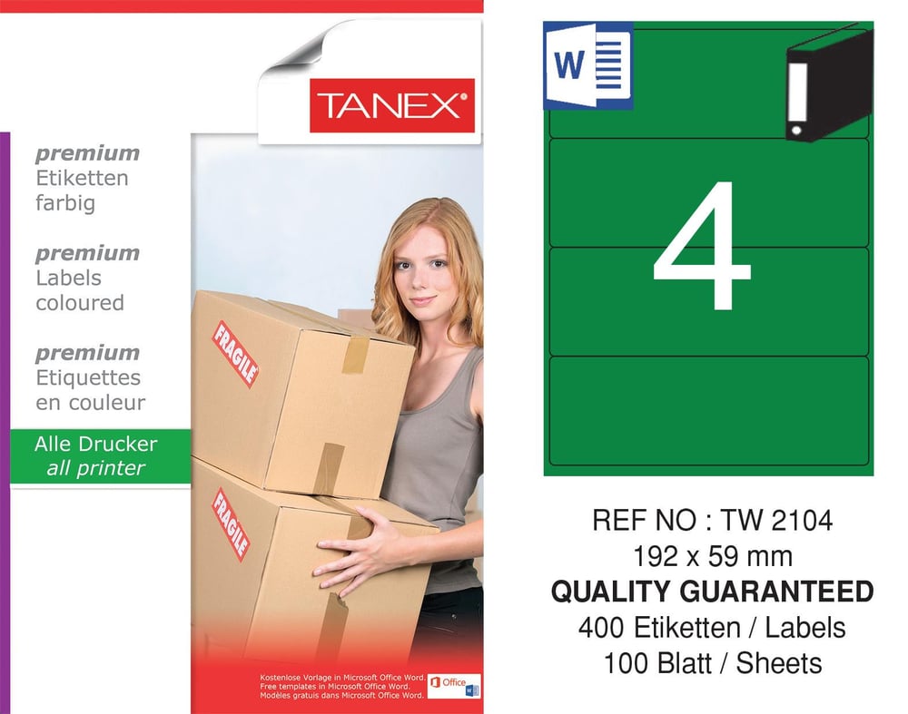 TW-2104 192x59 mm YEŞİL LASER ETİKET 