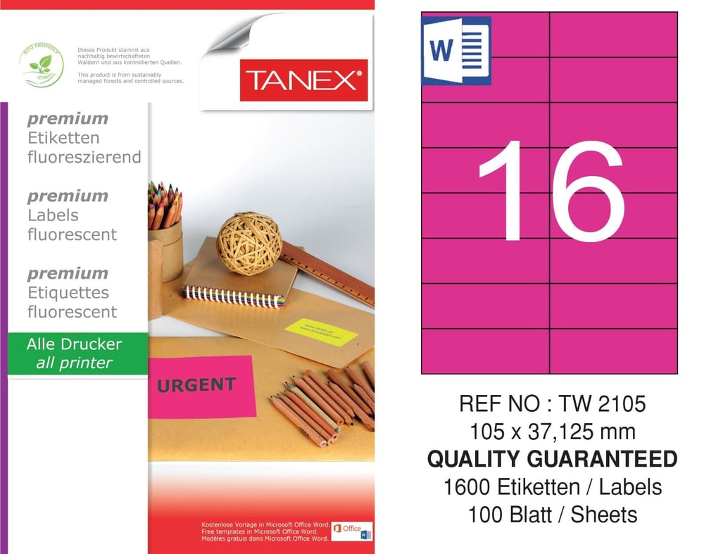 TW-2105 105x37,125 mm FLO PEMBE LASER ETİKET 