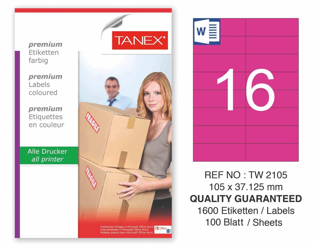 TW-2105 105x37,125 mm PEMBE LASER ETİKET 