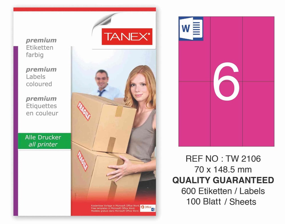 TW-2106 70x148,5 mm PEMBE LASER ETİKET 