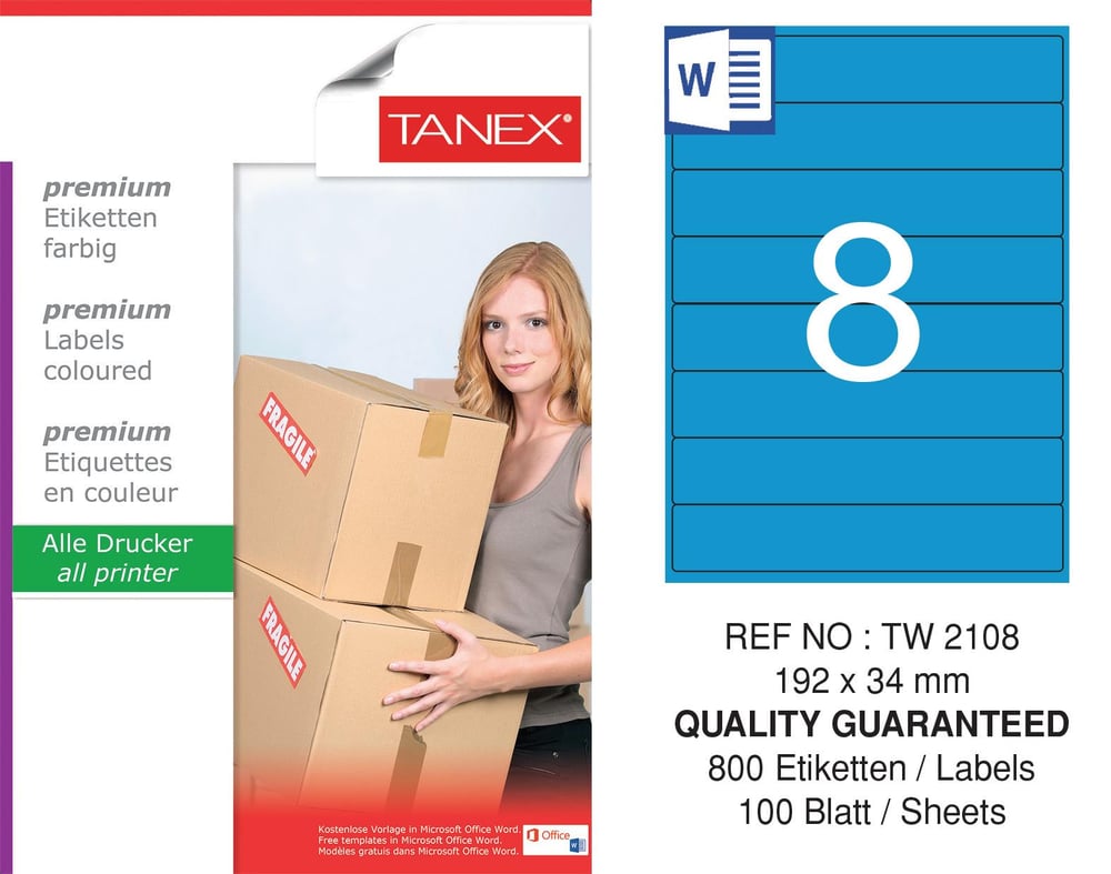TW-2108 192x34 mm MAVİ LASER ETİKET 