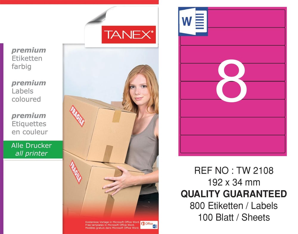 TW-2108 192x34 mm PEMBE LASER ETİKET 