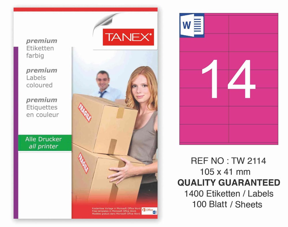 TW-2114 105x41 mm PEMBE LASER ETİKET 