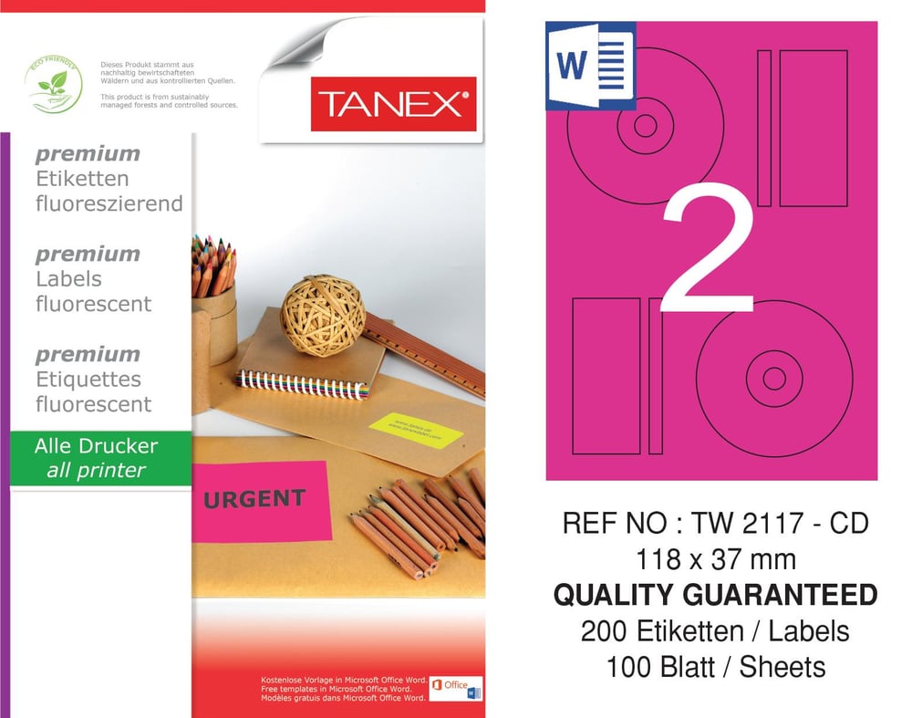 TW-2117 118x37 mm FLO PEMBE LASER ETİKET 