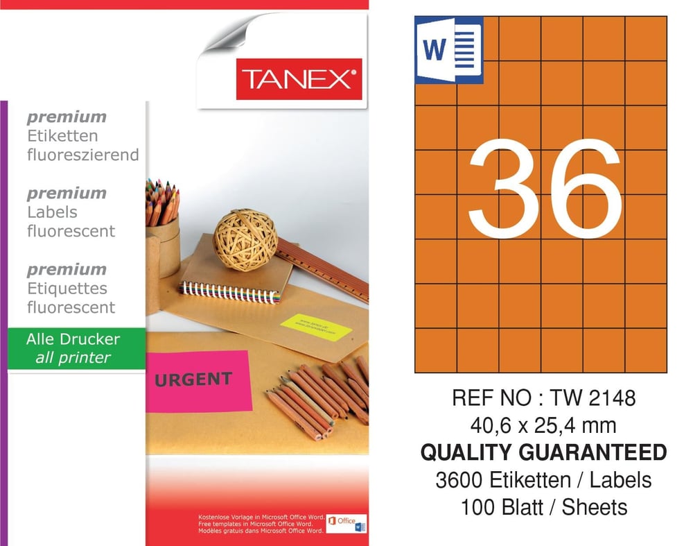TW-2148 40,6x25,4 mm FLO TURUNCU LASER ETİKET 