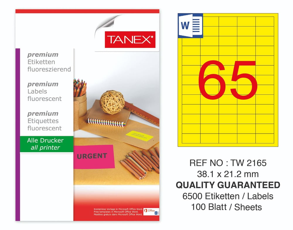 TW-2165 38,1x21,2 mm FLO SARI LASER ETİKET 