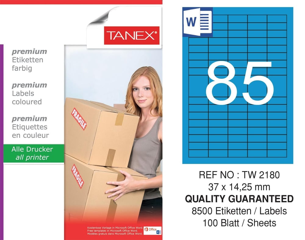 TW-2180 37x14,25 mm MAVİ LASER ETİKET 