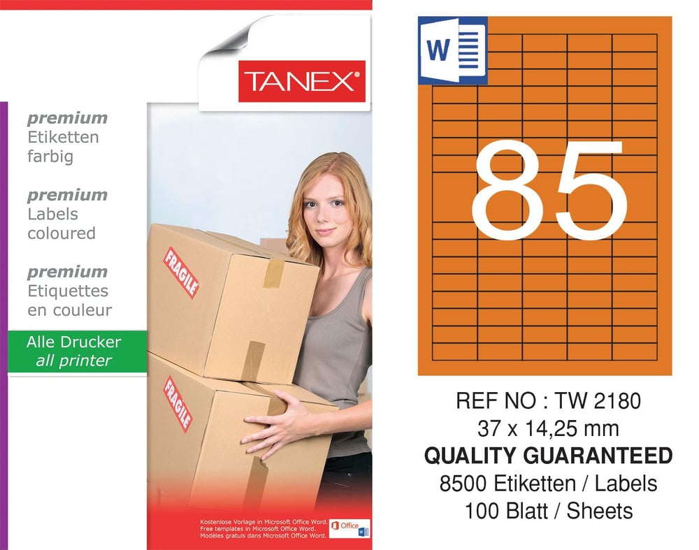 TW-2180 37x14,25 mm TURUNCU LASER ETİKET 