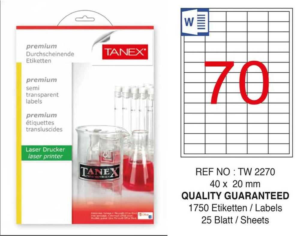 TW-2270 40x20 mm YARI SAYDAM LASER ETİKET 