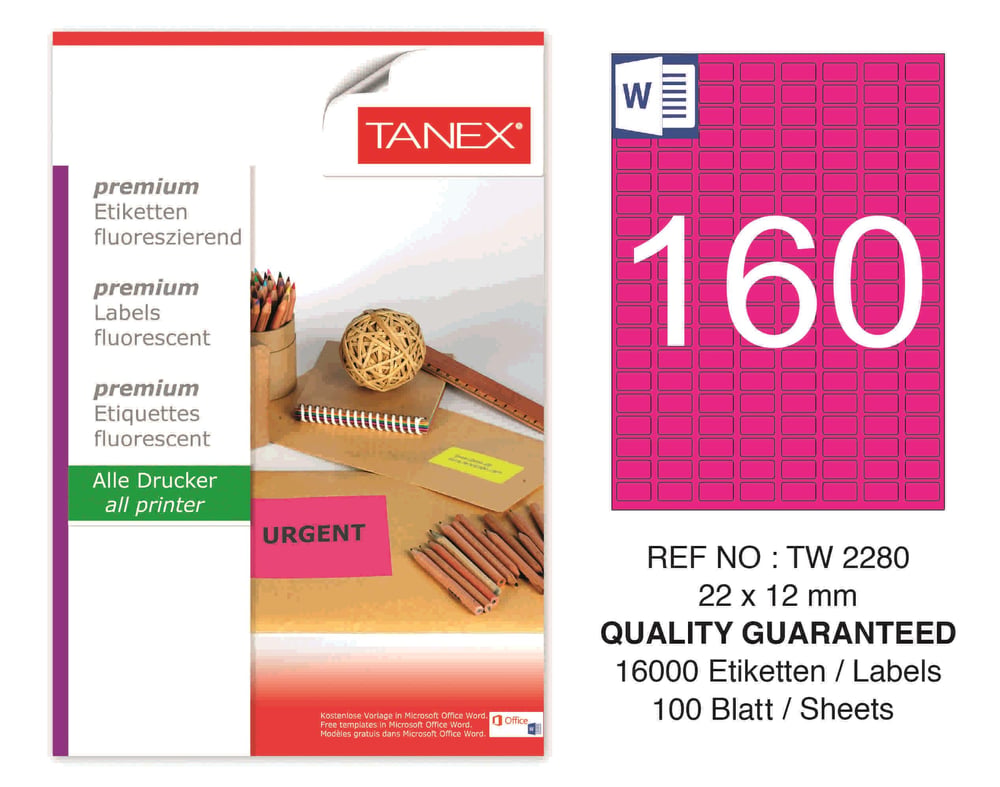 TW-2280 22x12 mm FLO PEMBE LASER ETİKET 